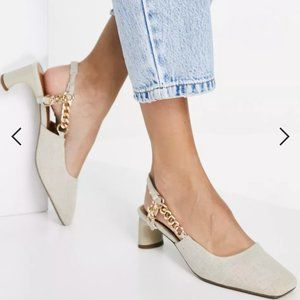 ASOS DESIGN Smart chain detail mid heeled shoes in natural